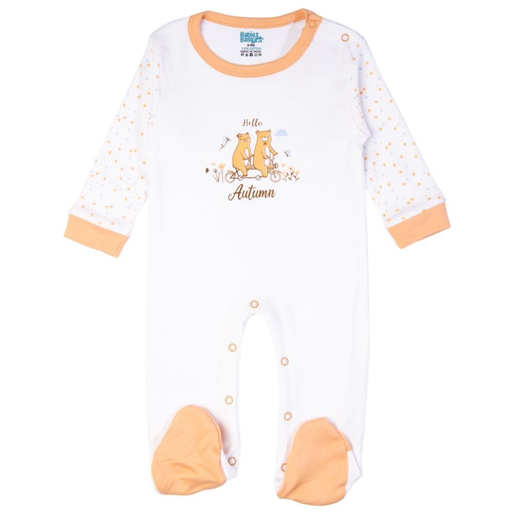 Babies Basic - 5pc Set - Bib, Romper, Mittens, Cap & Jumpsuit - Hello Autumn - Peach