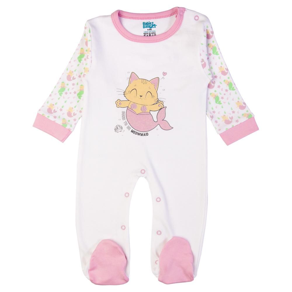 Babies Basic - 5pc Set - Bib, Romper, Mittens, Cap & Jumpsuit - Meowmaid - Pink