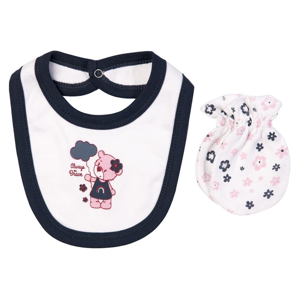 Babies Basic - 5pc Set - Bib, Romper, Mittens, Cap & Jumpsuit - Always Be Brave - Navy Blue