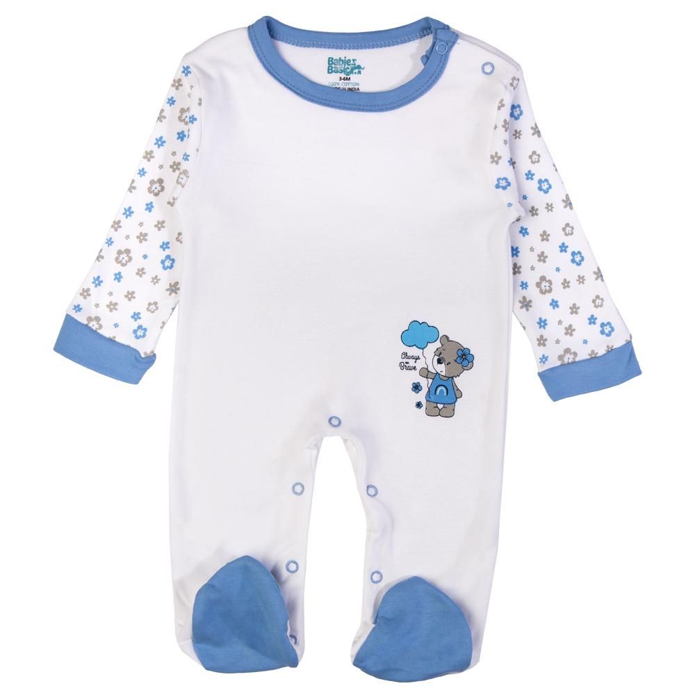 Babies Basic - 5pc Set - Bib, Romper, Mittens, Cap & Jumpsuit - Always Be Brave - Sky Blue