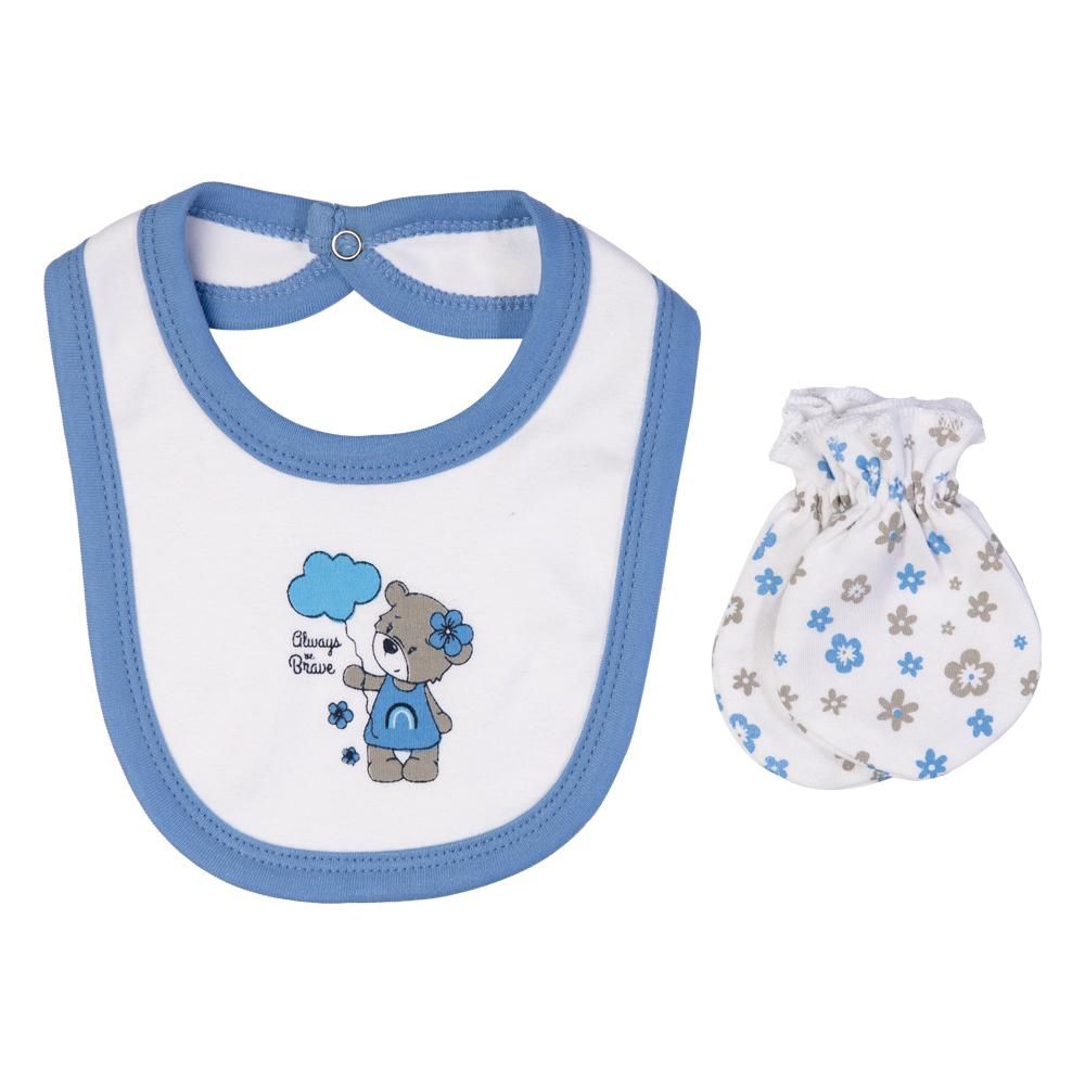 Babies Basic - 5pc Set - Bib, Romper, Mittens, Cap & Jumpsuit - Always Be Brave - Sky Blue