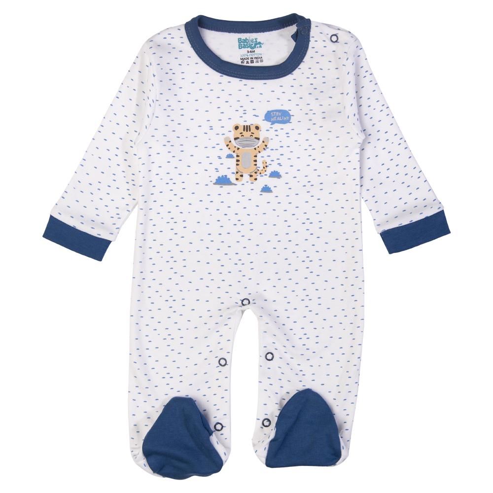 Babies Basic - 5pc Set - Bib, Romper, Mittens, Cap & Jumpsuit - Stay Healthly - Airforce Blue