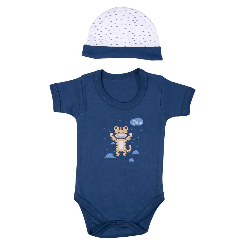 Babies Basic - 5pc Set - Bib, Romper, Mittens, Cap & Jumpsuit - Stay Healthly - Airforce Blue