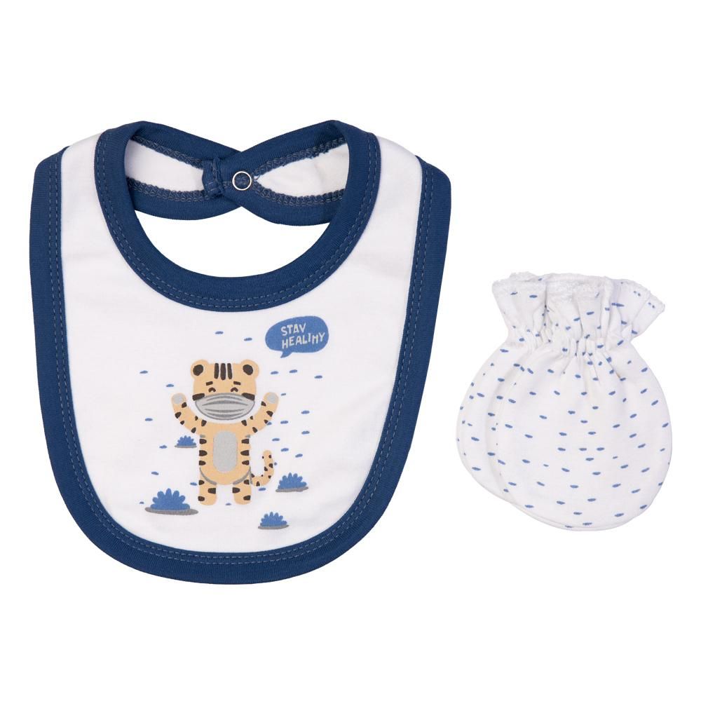 Babies Basic - 5pc Set - Bib, Romper, Mittens, Cap & Jumpsuit - Stay Healthly - Airforce Blue