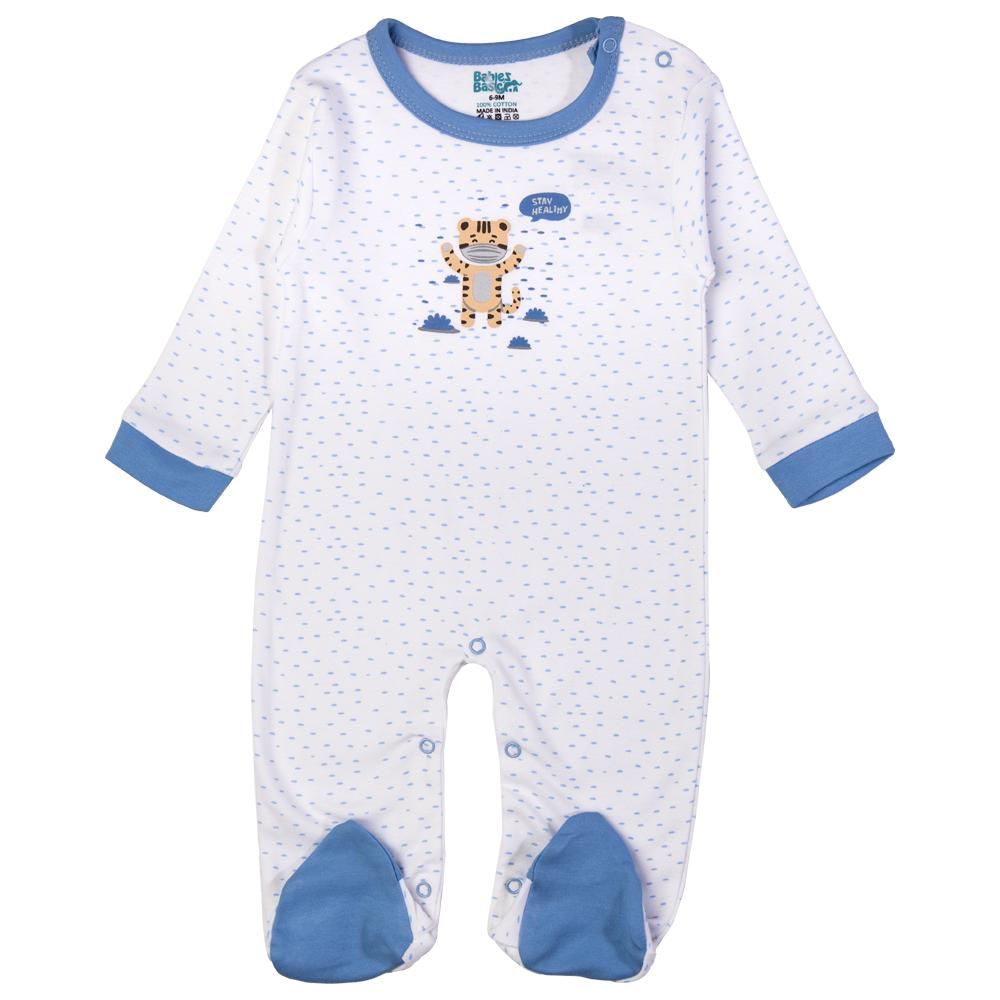 Babies Basic - 5pc Set - Bib, Romper, Mittens, Cap & Jumpsuit - Stay Healthly - Sky Blue