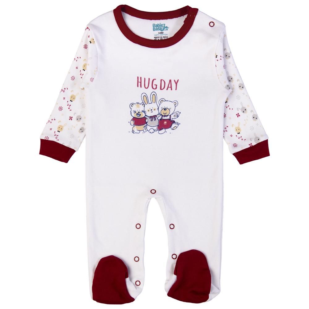 Babies Basic - 5pc Set - Bib, Romper, Mittens, Cap & Jumpsuit - Hug Day - Maroon