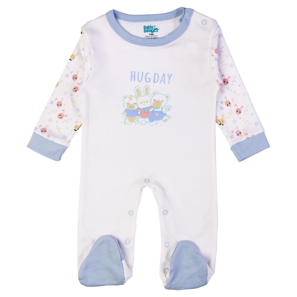 Babies Basic - 5pc Set - Bib, Romper, Mittens, Cap & Jumpsuit - Hug Day - Sky Blue