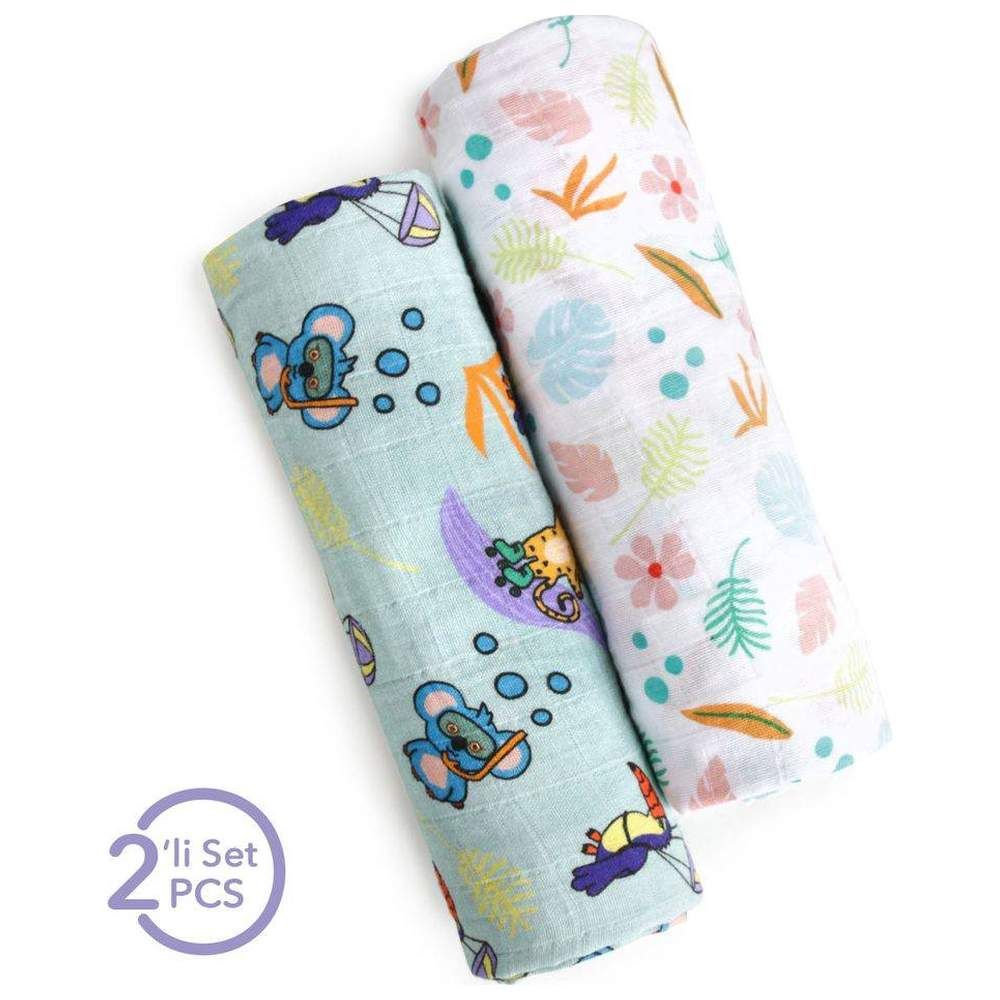 Milk&Moo - Jungle Friends Baby Swaddle Blanket - 2 Pcs