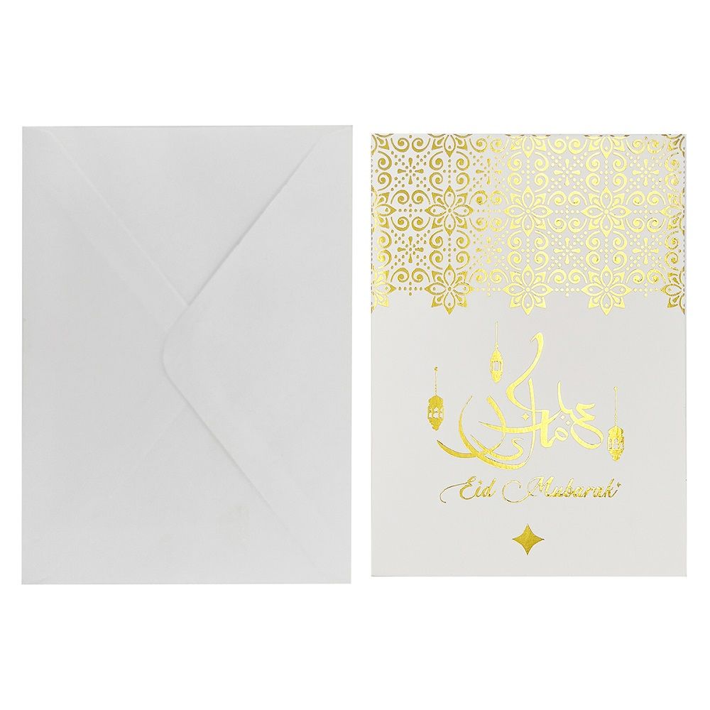 Party Magic - Eid Mubarak Greeting Cards - White/Gold - Pack of 6