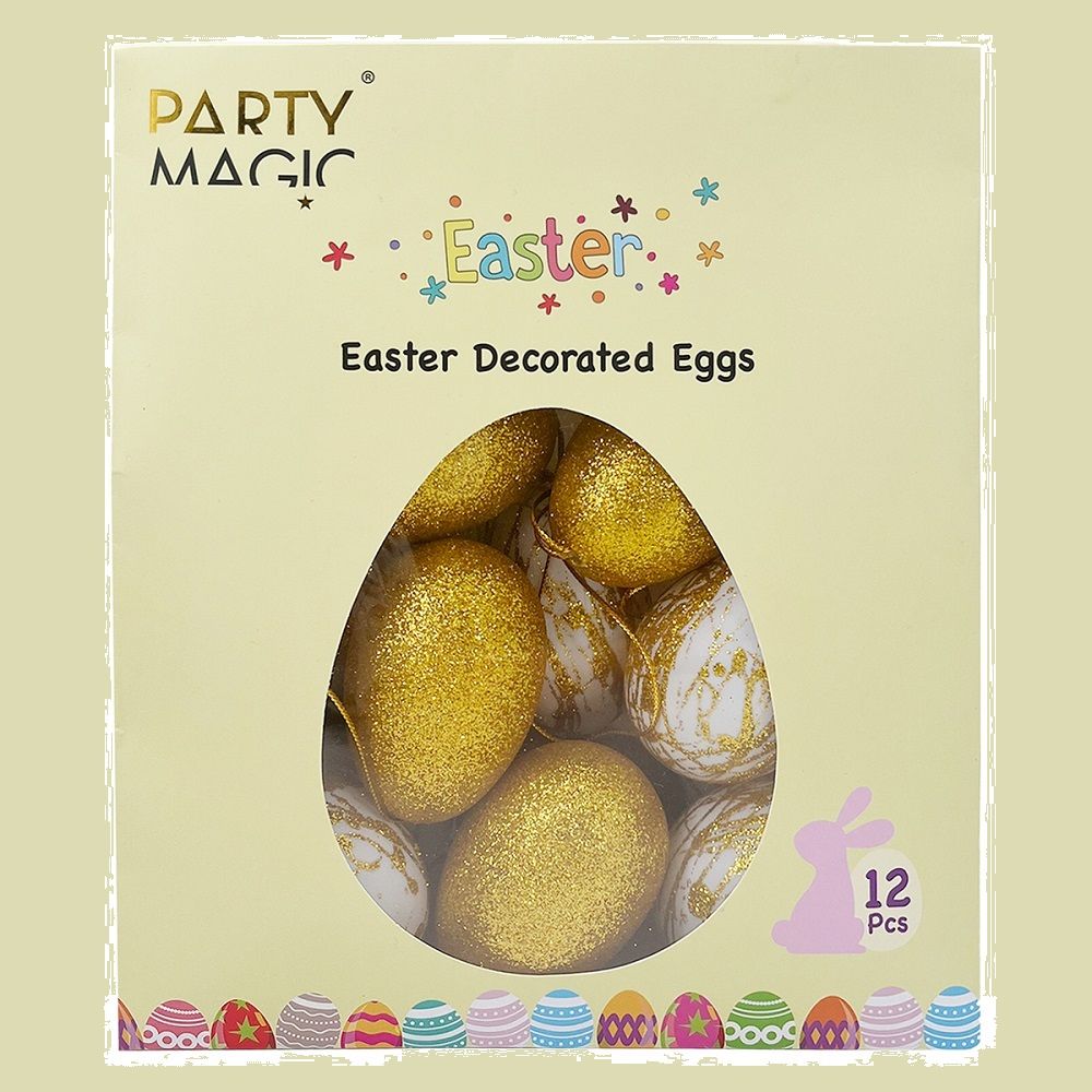 Party Magic - Easter Decorated Eggs Assorted Gold 6cm - Pack of 12