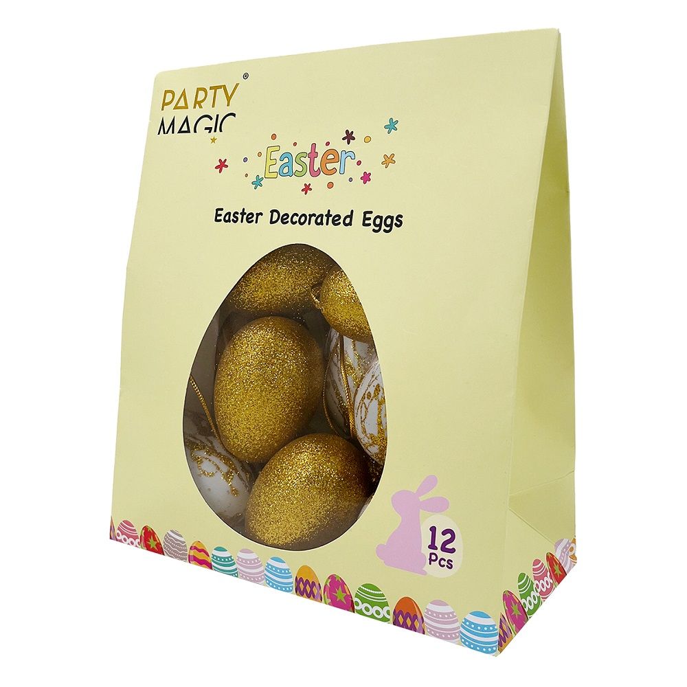 Party Magic - Easter Decorated Eggs Assorted Gold 6cm - Pack of 12