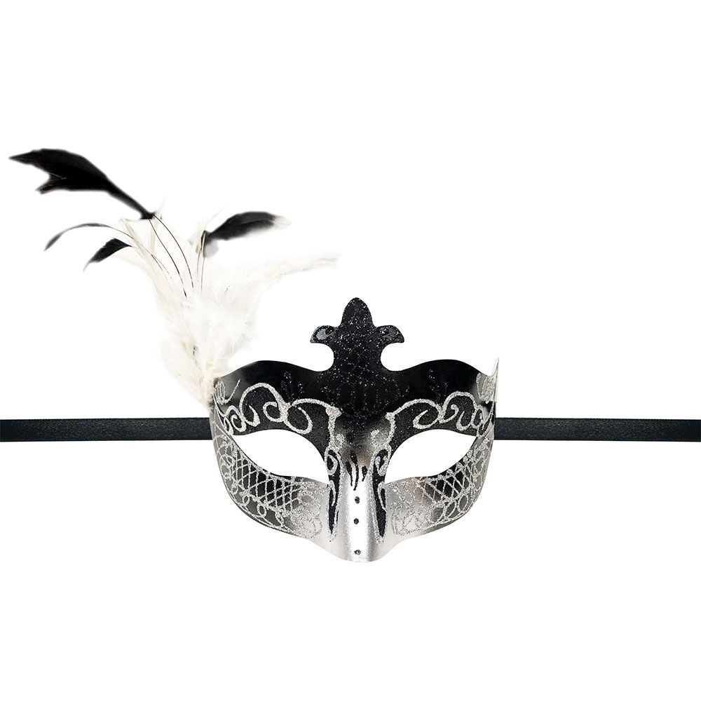 Party Magic - Feathered Party Mask - Black & Silver