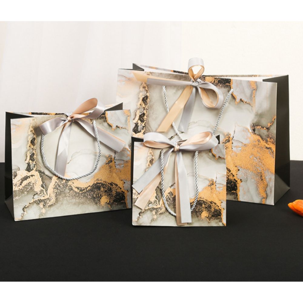 Y-PaperCo. - Gift Bag - Large - 2pcs - Black Golden Marble