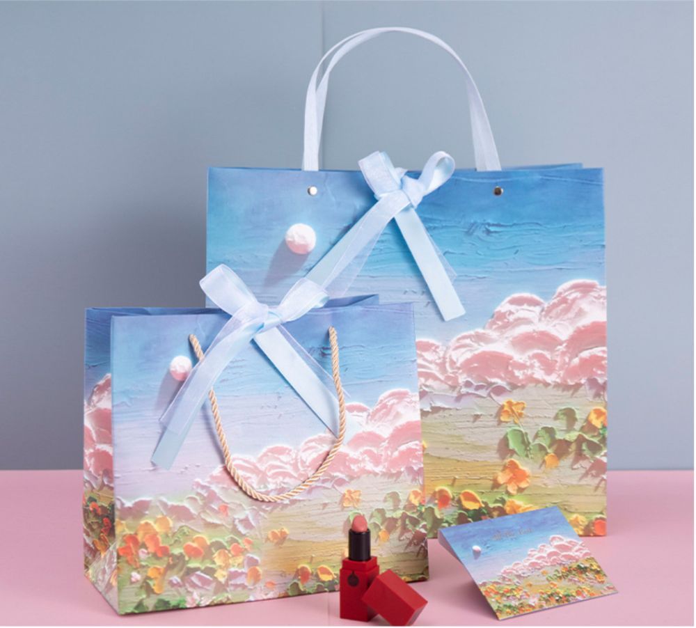 Y-PaperCo. - 3D Sunrise And Flowers Bloom Gift Bag - L - Pack of 2