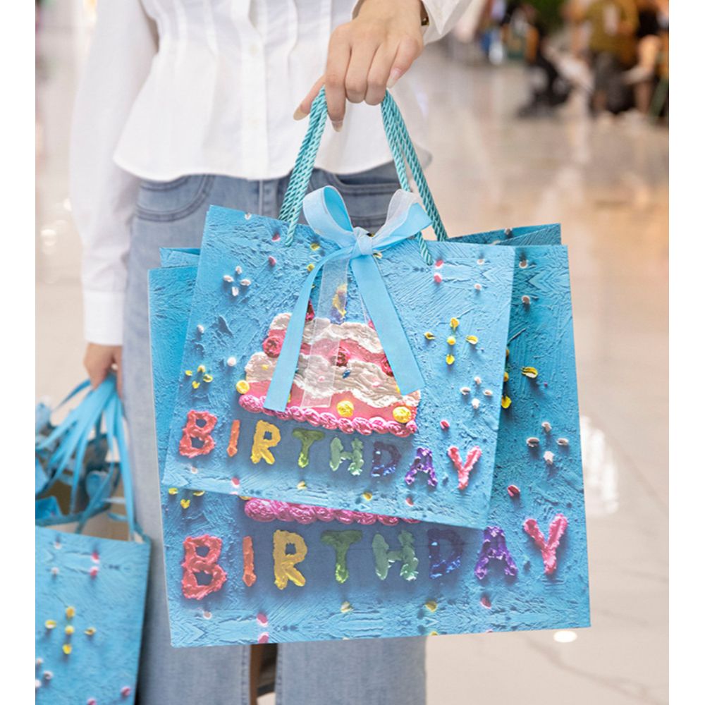 Y-PaperCo. - 3D Birthday Cake Gift Bag - Blue - M - Pack of 3