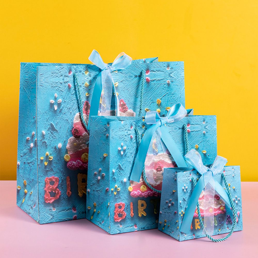 Y-PaperCo. - 3D Birthday Cake Gift Bag - Blue - M - Pack of 3