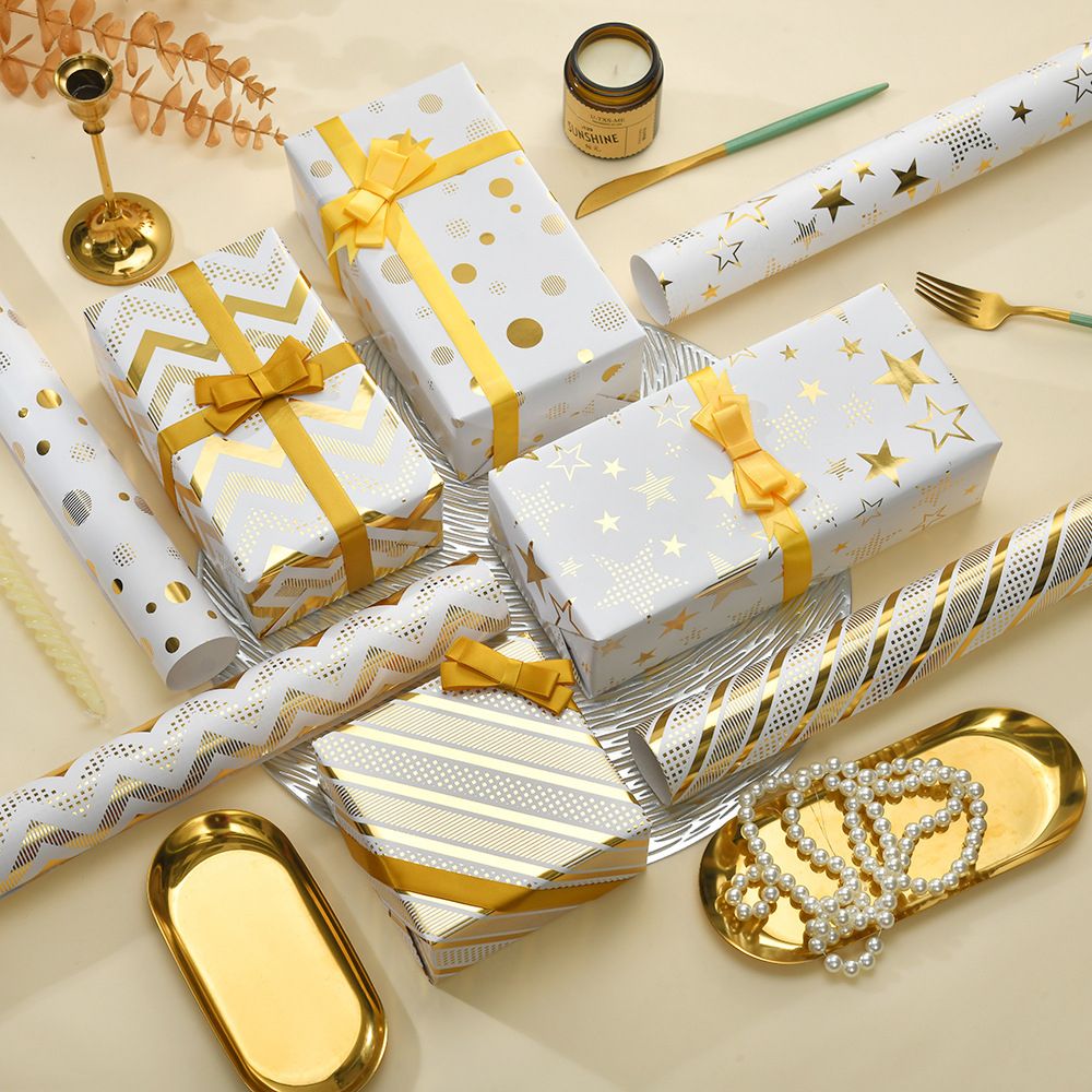 Long Sun - Wrapping Paper - Gold Star - Pack of 5