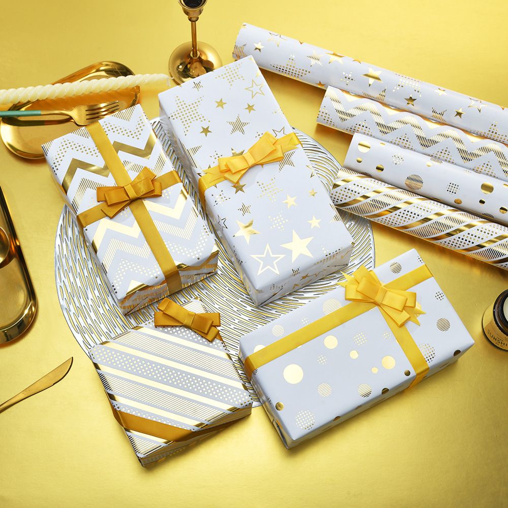 Long Sun - Wrapping Paper - Gold Star - Pack of 5