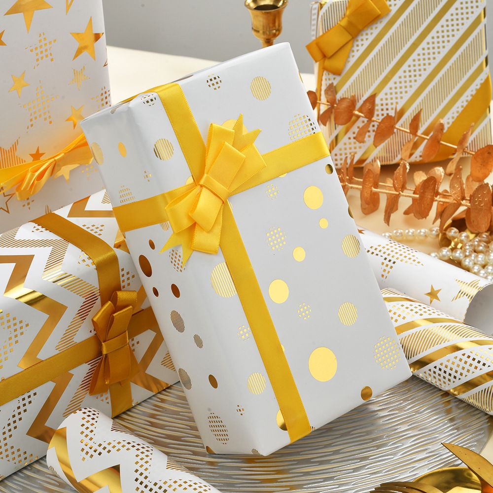 Long Sun - Wrapping Paper - Gold Dots - Pack of 5