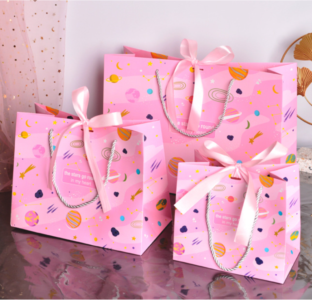 Y-PaperCo - Space Gift Bag - Pack of 3 - Medium - Pink