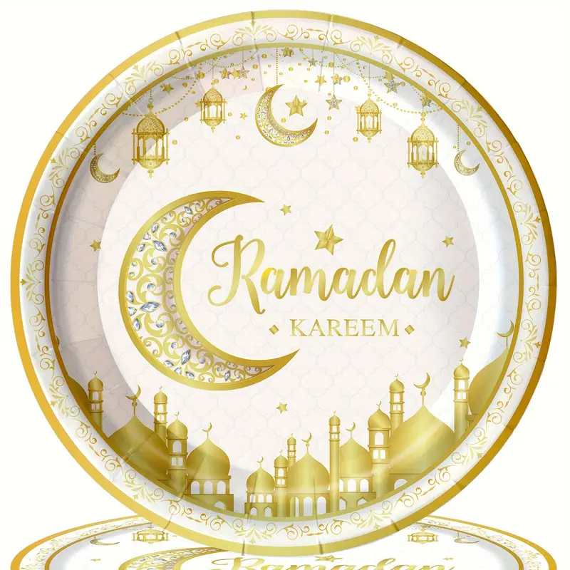 Long Sun - Ramadan Kareem Plates 7in 24pcs - White & Gold