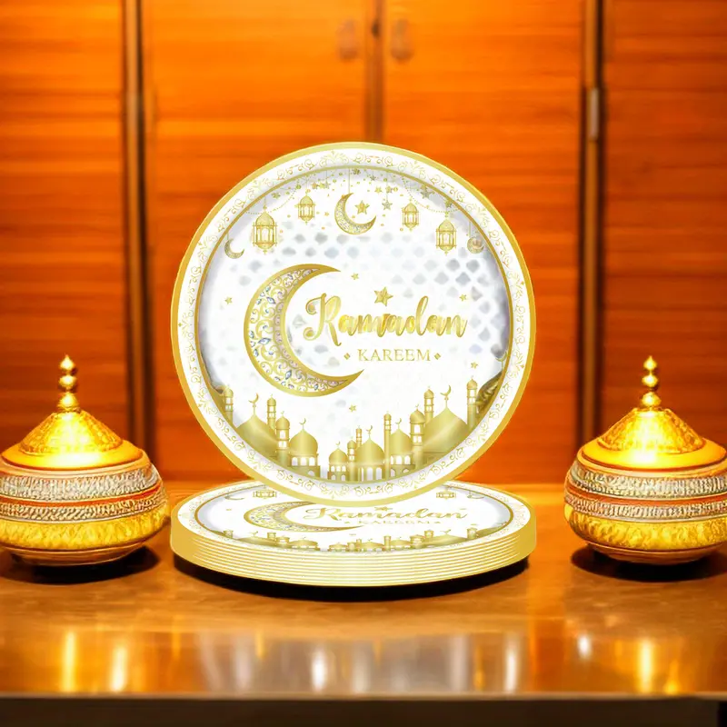 Long Sun - Ramadan Kareem Plates 7in 24pcs - White & Gold