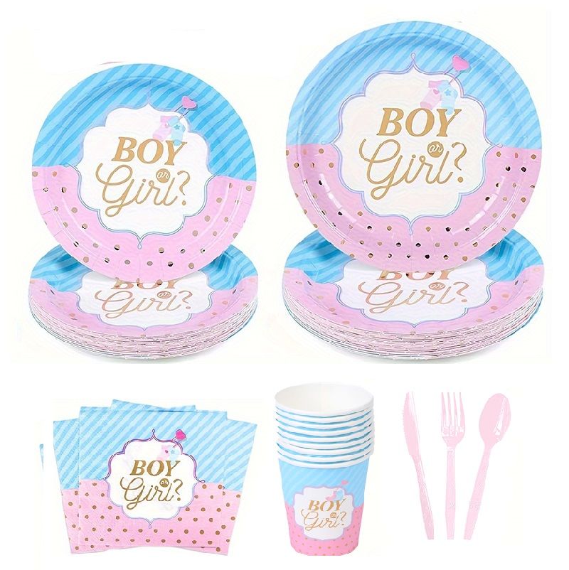 Long Sun - Gender Reveal Party Tableware Set - 68pcs