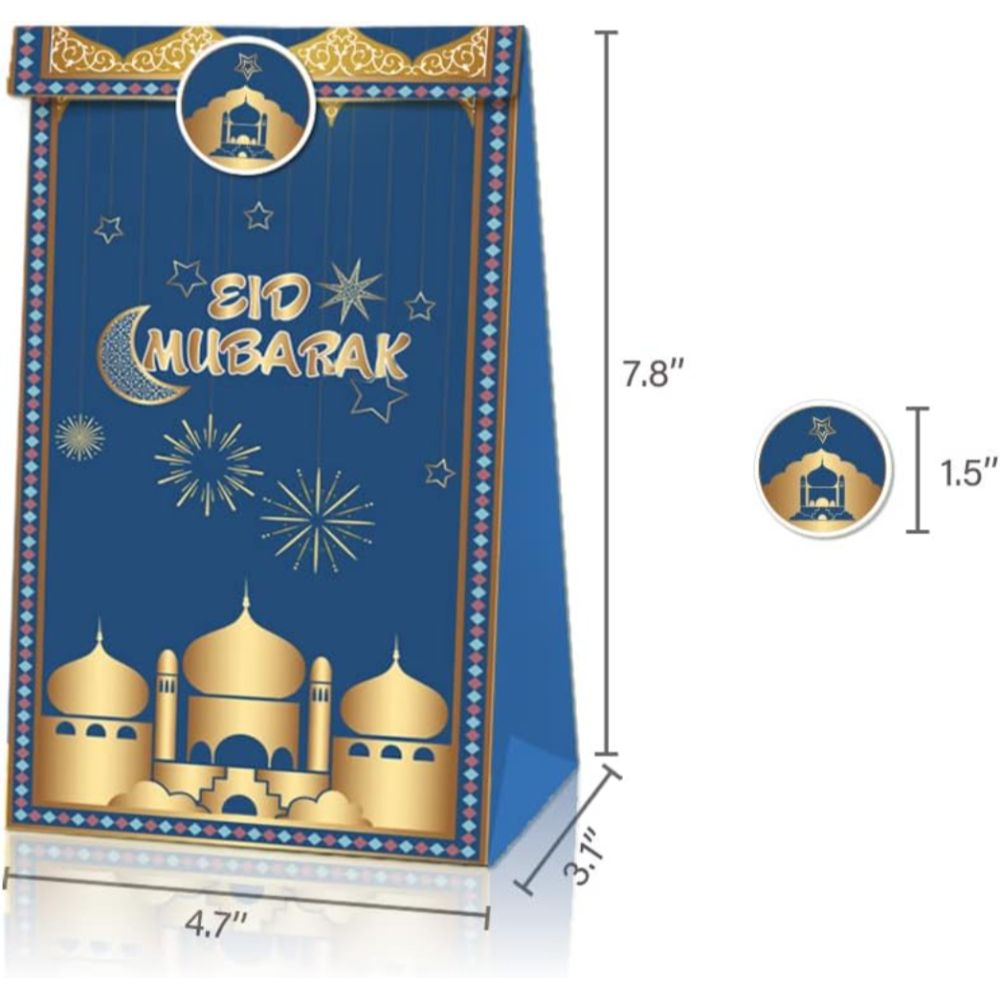 Y-PaperCo. - Eid Mubarak Paper Bags And 18 Stickers - 12pcs