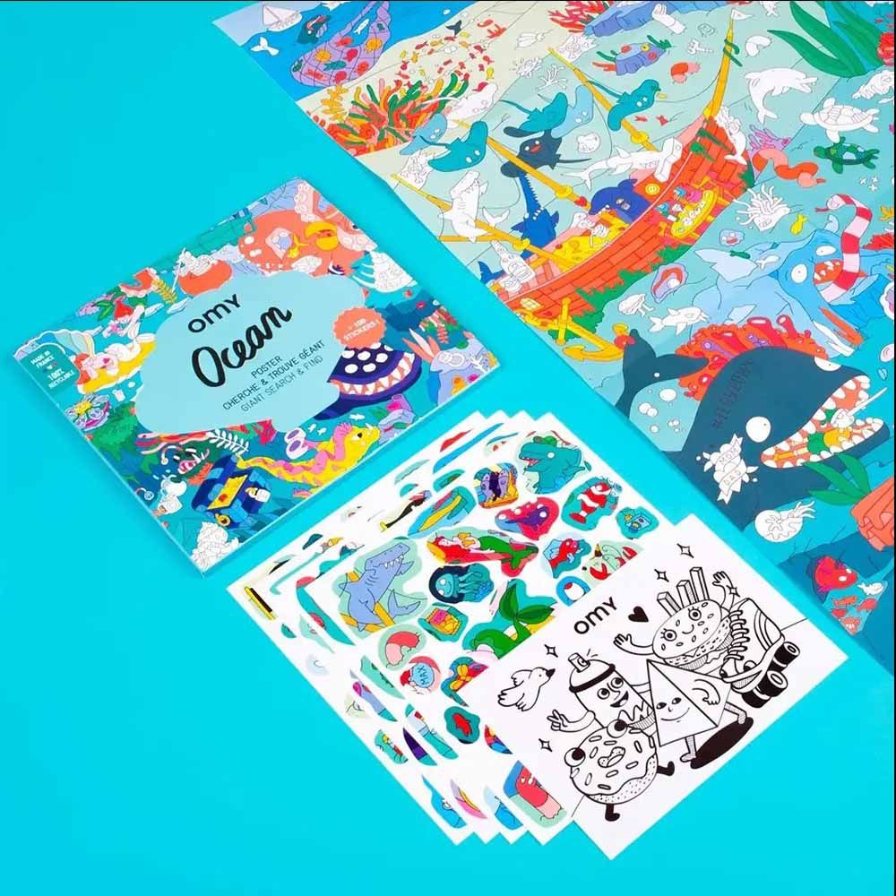 Omy - Ocean Search And Find Poster With Stickers - Large - 100pcs