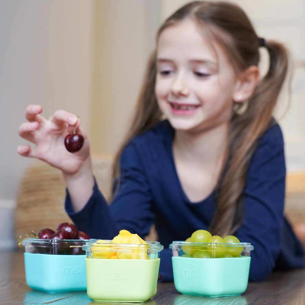 Melii - Glass Food Storage Containers With Silicone Sleeve - Green/Mint/Turquoise - 3 Pcs - 160 ml