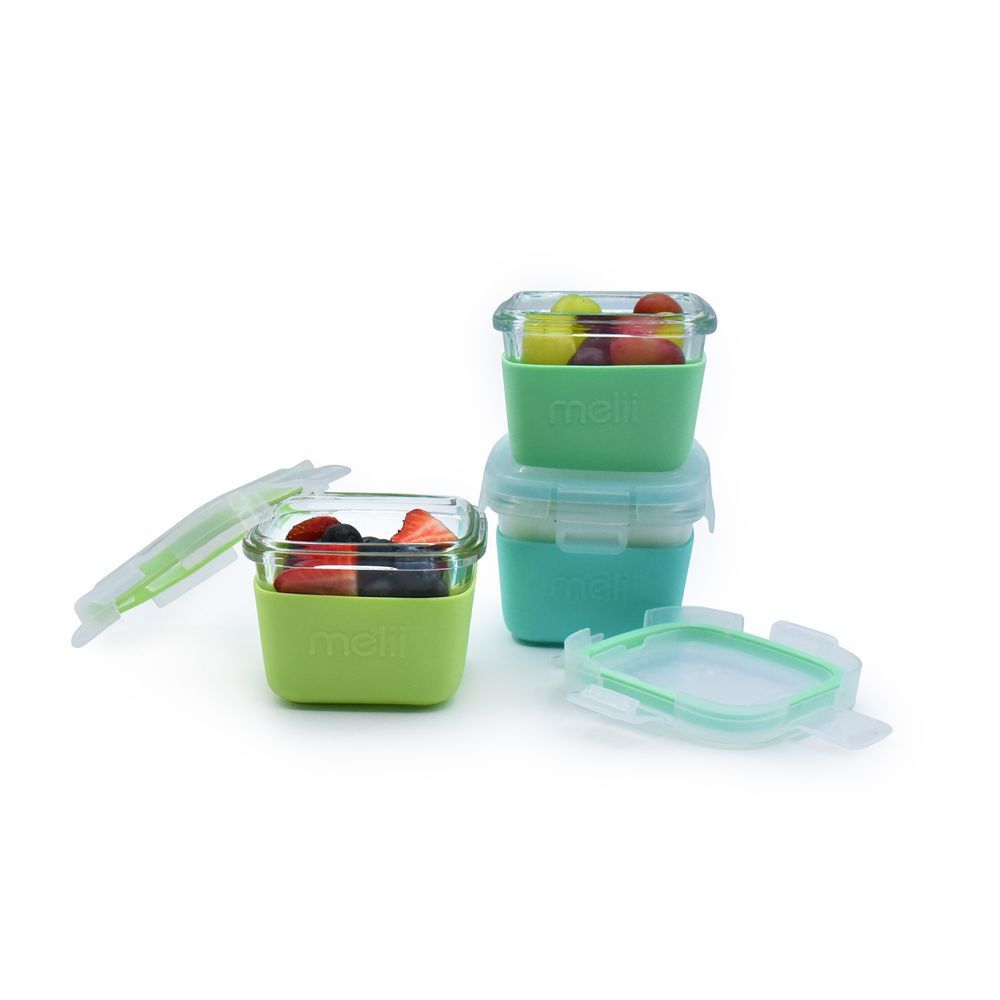 Melii - Glass Food Storage Containers With Silicone Sleeve - Green/Mint/Turquoise - 3 Pcs - 160 ml