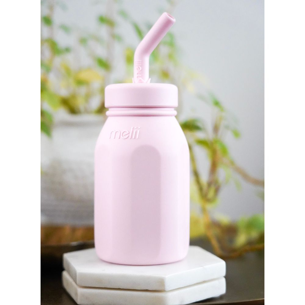 Melii - Silicone Water Bottle With Straw - Pink - 230ml