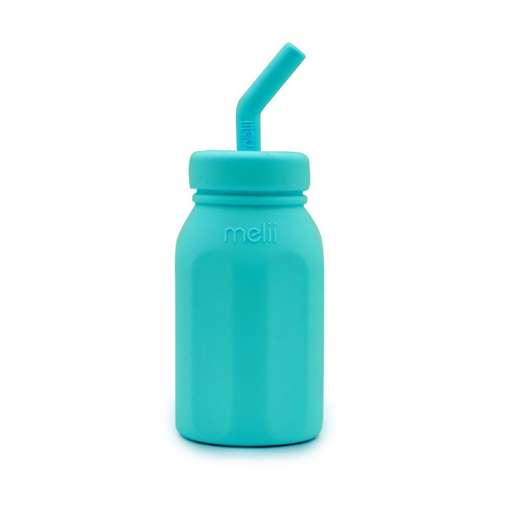 Melii - Silicone Water Bottle With Straw 230ml - Turquoise