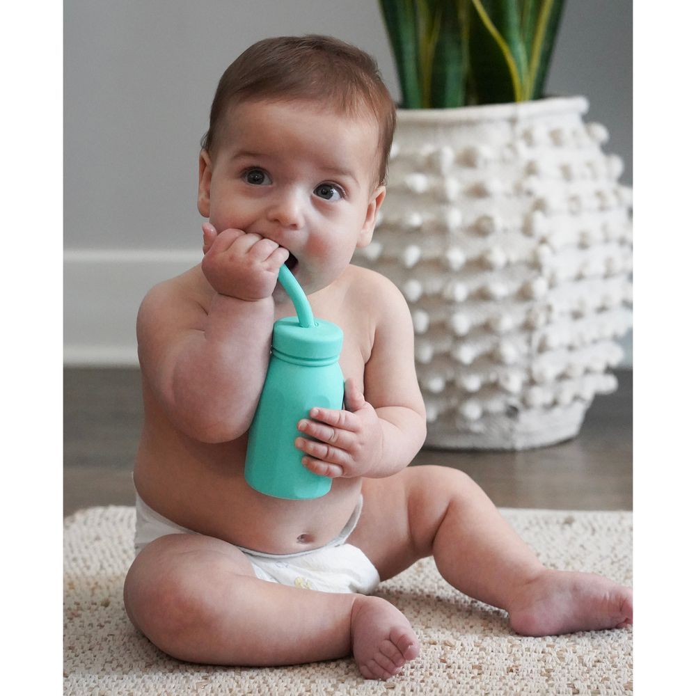 Melii - Silicone Water Bottle With Straw 230ml - Turquoise