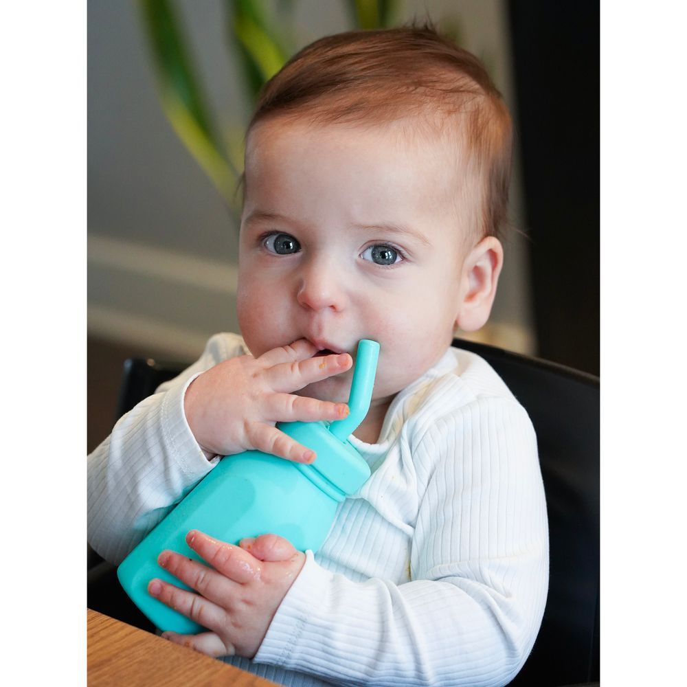 Melii - Silicone Water Bottle With Straw 230ml - Turquoise