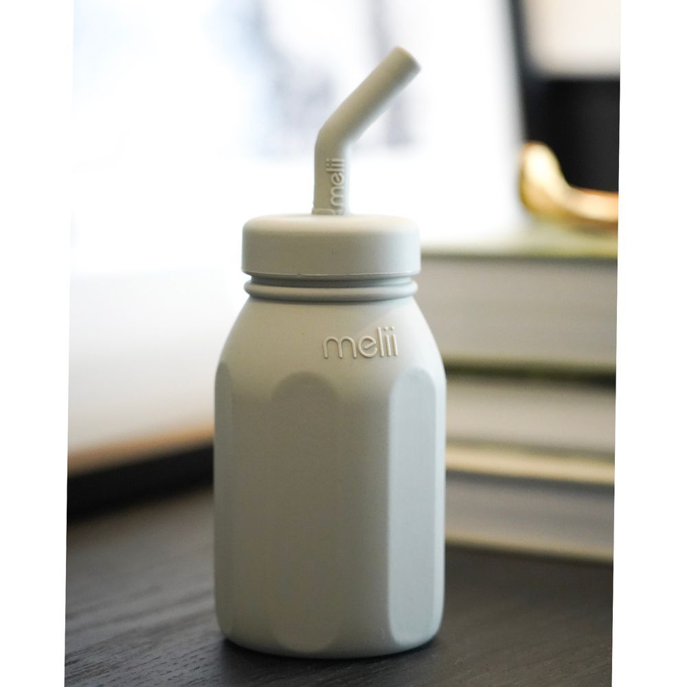 Melii - Silicone Water Bottle With Straw 230ml - Grey