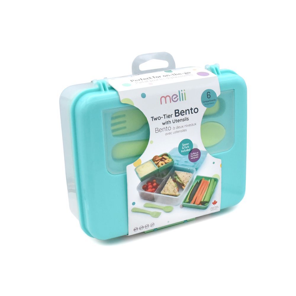 Melii - 2 Tier Bento Lunch Box With 6 Compartments - Turquoise