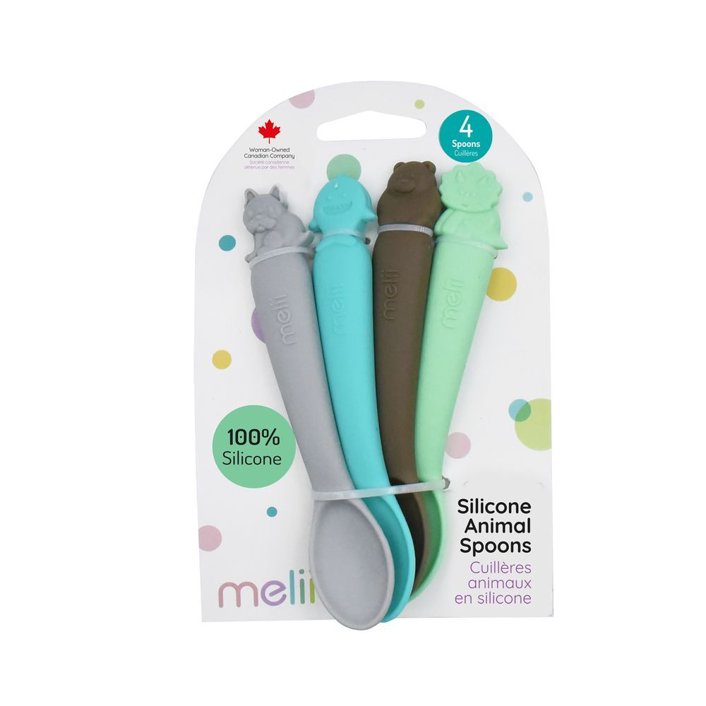 Melii - Silicone Spoons Set - 4 Pcs - Shark/Dino/Dog/Bear