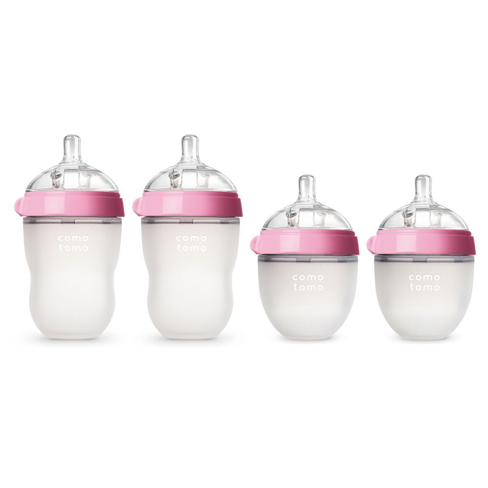 Comotomo - Anti-Colic Baby Feeding Bottle Set - Pink - 4 Pcs