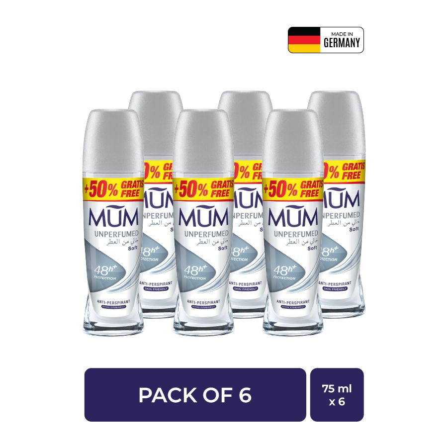 Mum - Deodorant Roll On Unperfumed Ideal For Sensitive Skin - Pack Of 6 - Each 75 ml