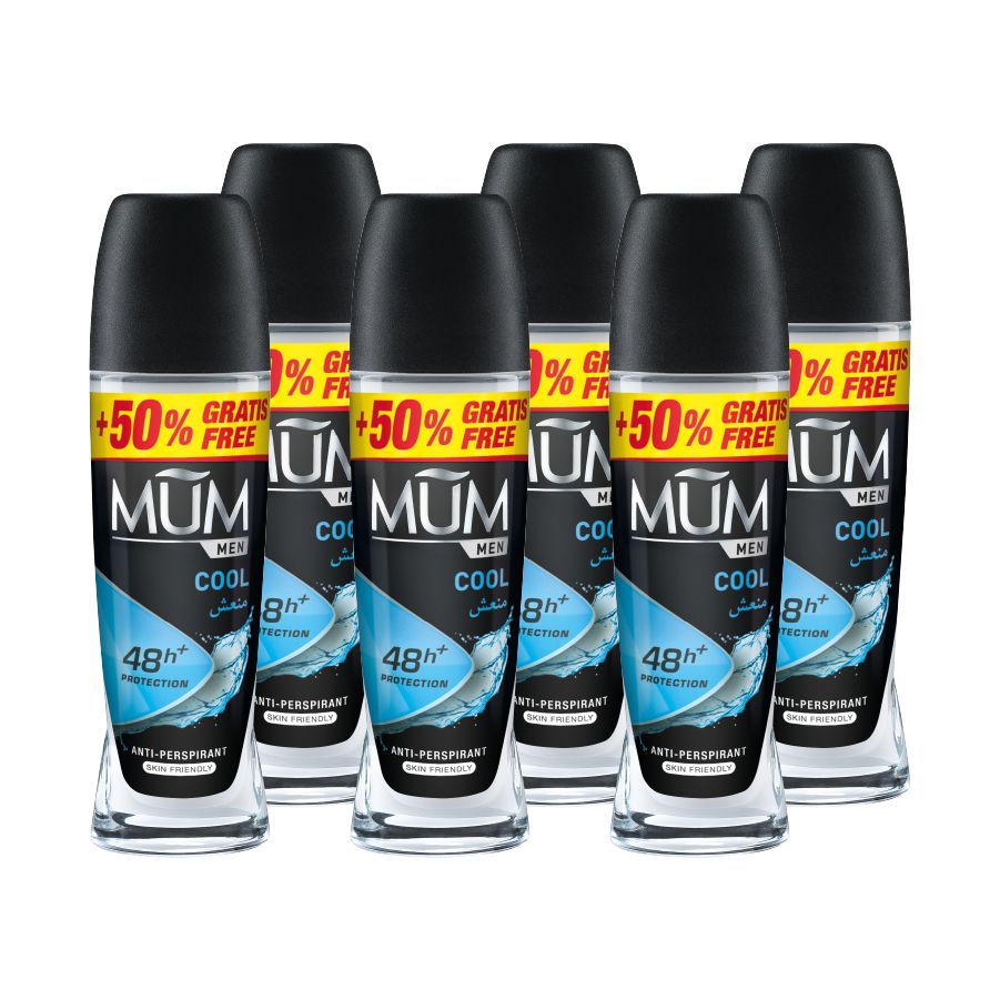 Mum - Deodorant Roll On Men Cool Quick Drying Formula - Pack Of 6 - Each 75 ml