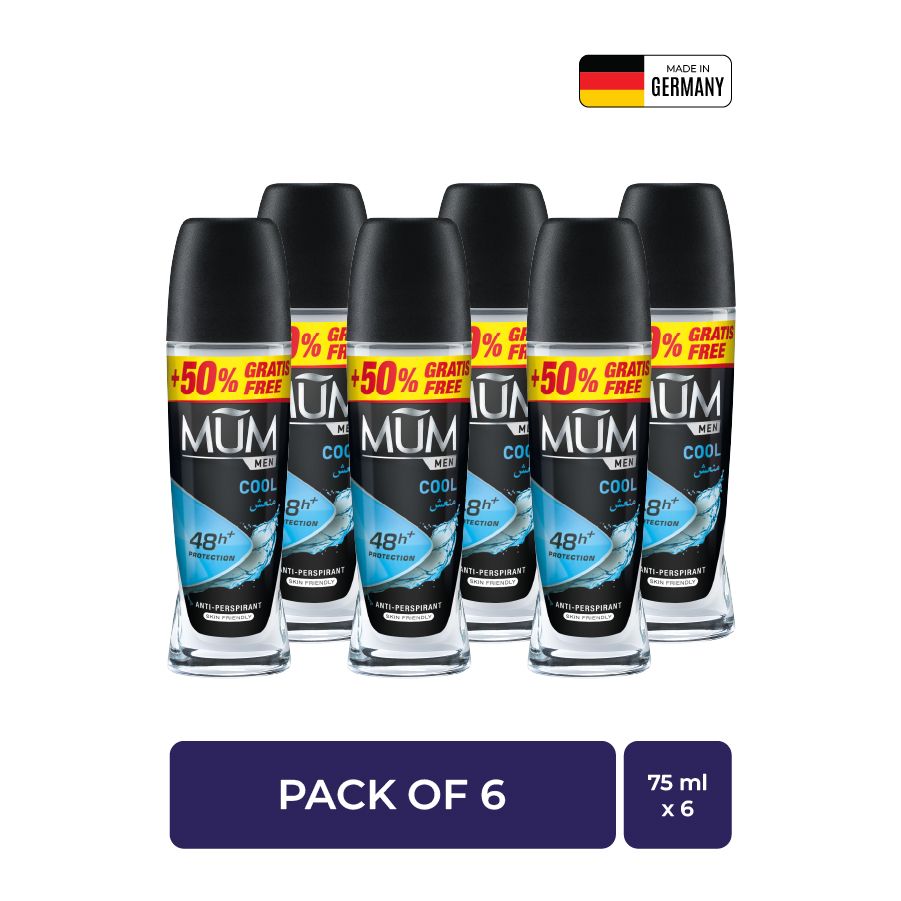 Mum - Deodorant Roll On Men Cool Quick Drying Formula - Pack Of 6 - Each 75 ml