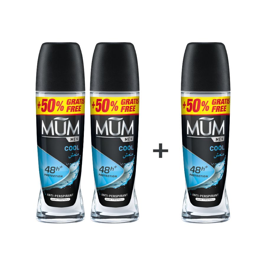 Mum - Deodorant Roll On Men Cool Quick Drying Formula - Pack Of 3 - Each 75 ml