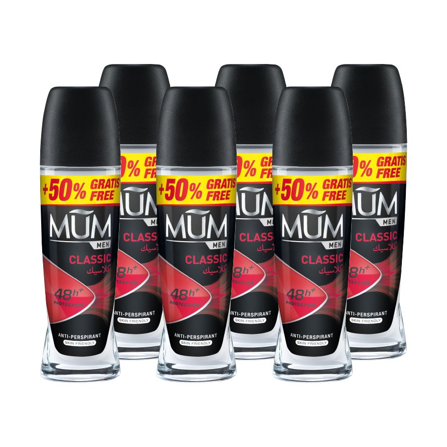 Mum - Deodorant Roll On Men Classic Quick Drying Formula - Pack Of 6 - Each 75 ml