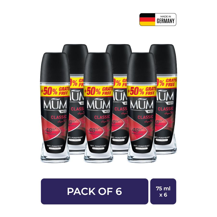 Mum - Deodorant Roll On Men Classic Quick Drying Formula - Pack Of 6 - Each 75 ml