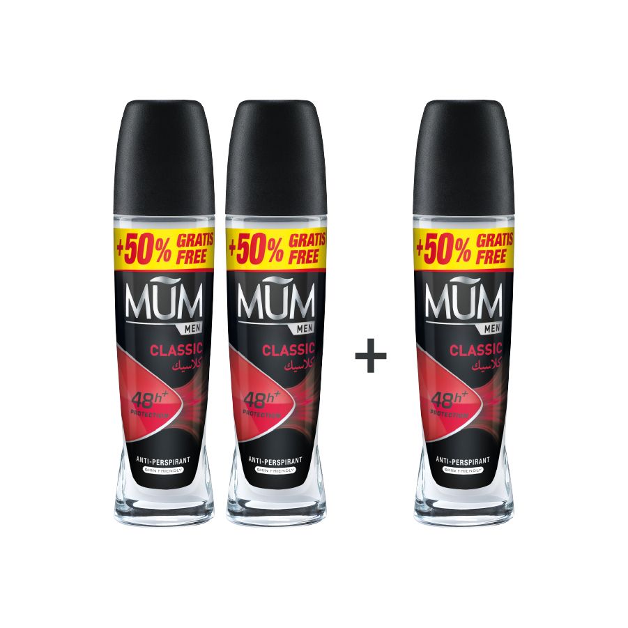 Mum - Deodorant Roll On Men Classic Quick Drying Formula - Pack Of 3 - Each 75 ml