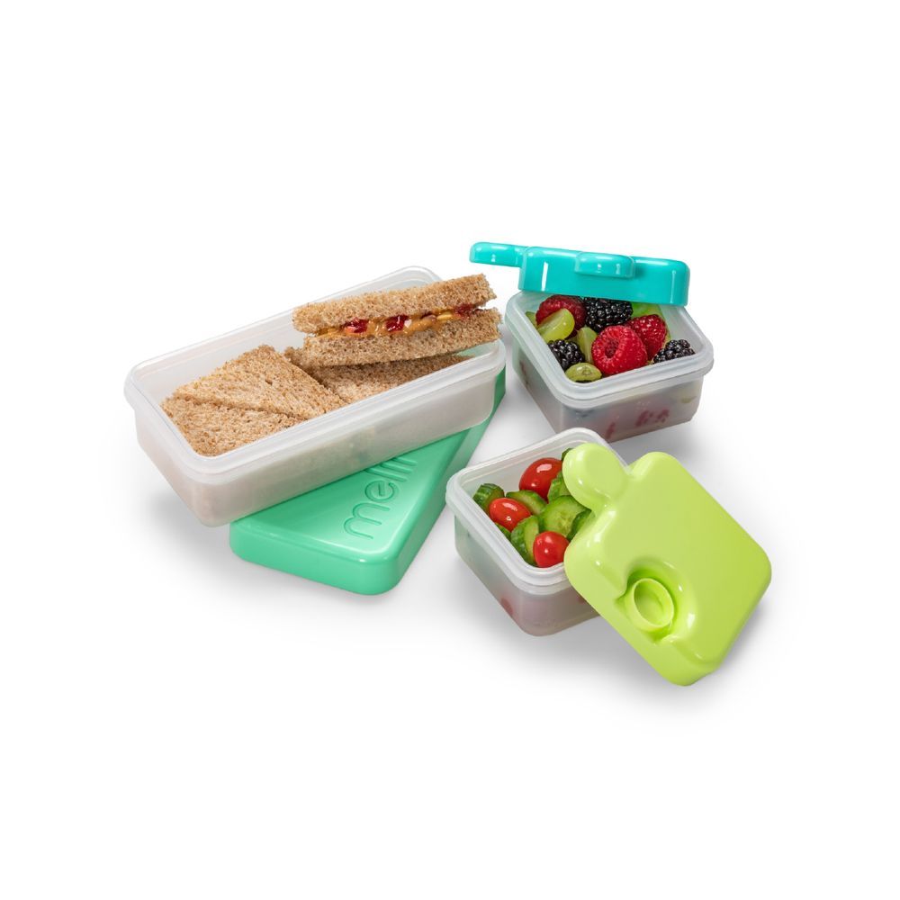 Melii - Puzzle Food Container - Lime + Spikey Water Bottle 17Oz - Mint + Spoons & Forks Set