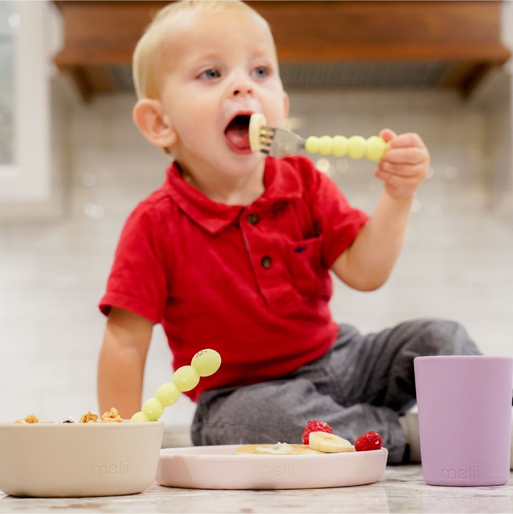 Melii - Snack Containers & Utensil Set - Lion & Panda + Silicone Caterpillar Spoon & Fork Set