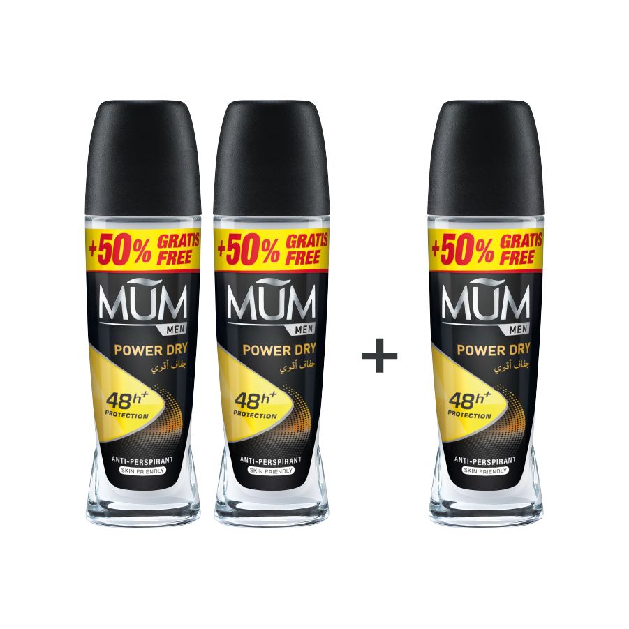 Mum - Deodorant Roll On Men Power Dry Quick Drying Formula - Pack Of 3 - Each 75 ml