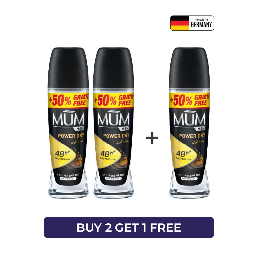 Mum - Deodorant Roll On Men Power Dry Quick Drying Formula - Pack Of 3 - Each 75 ml